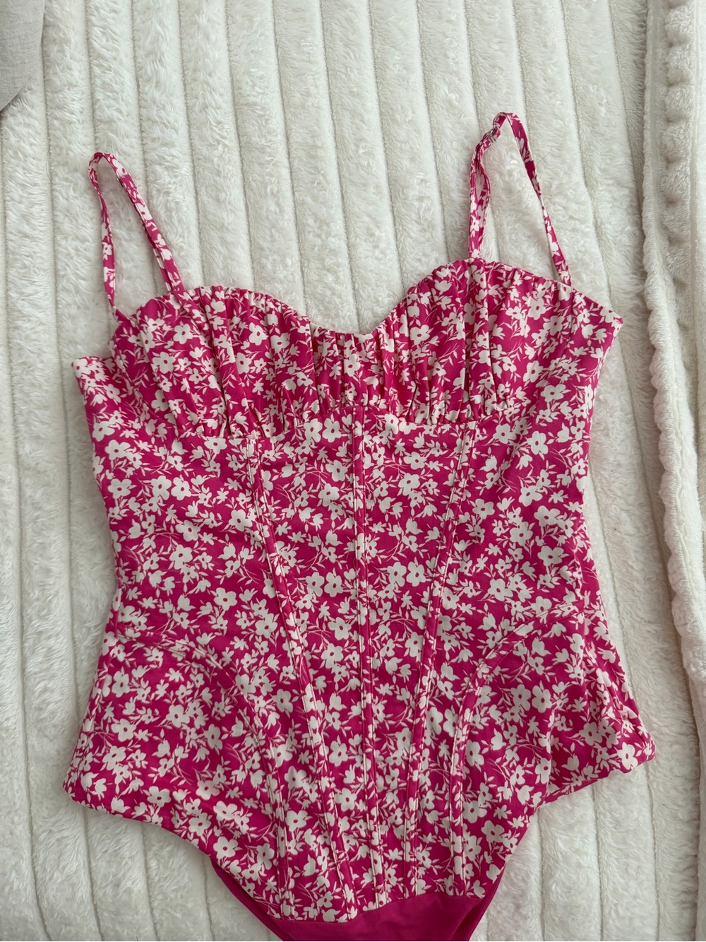Zara Fuchsia Pink Floral Sweetheart Bust Bodysuit